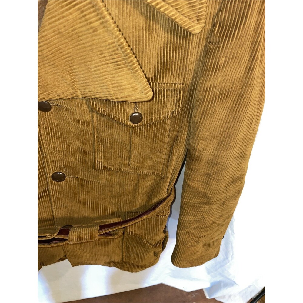 Weathercaster Men’s Corduroy Coat Size Medium Brown Fleece Lined Belted Outdoors - Picture 7 of 12